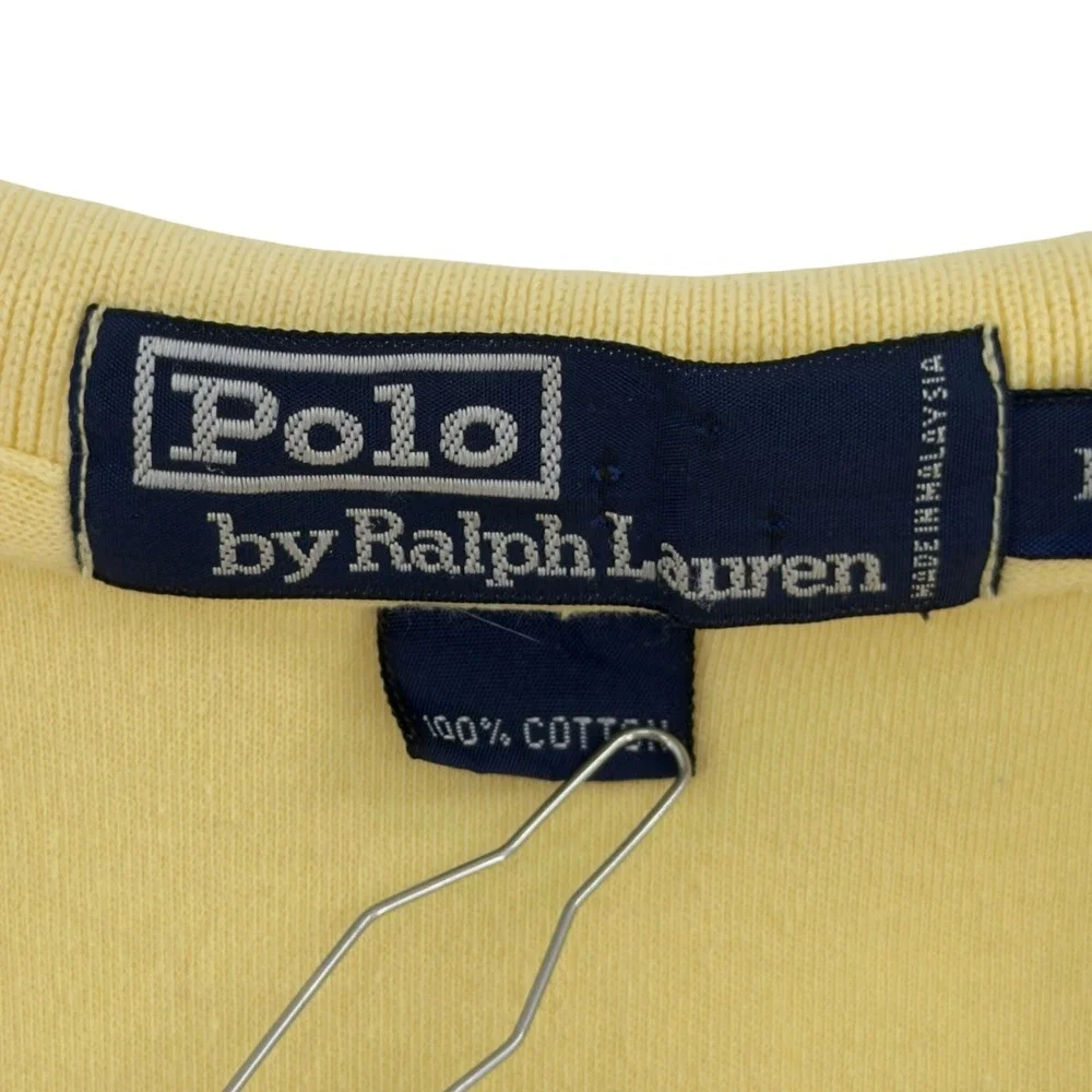 Polo Ralph Lauren Mens‎ Large Yellow Short Sleeve Cotton Polo Shirt Navy Pony